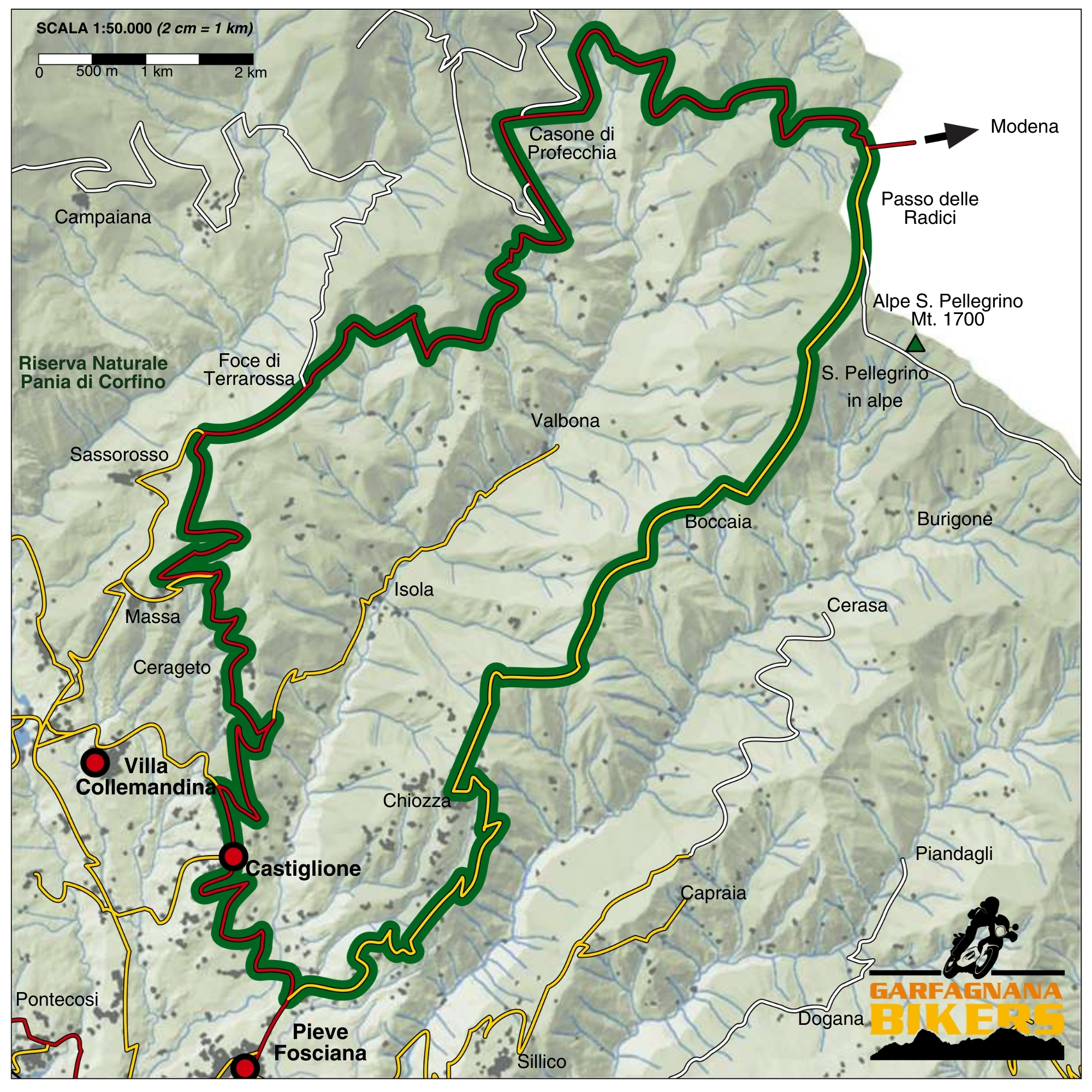 1-sanpellegrino Immagine itinerario San Pellegrino - percorso segnato su mappa