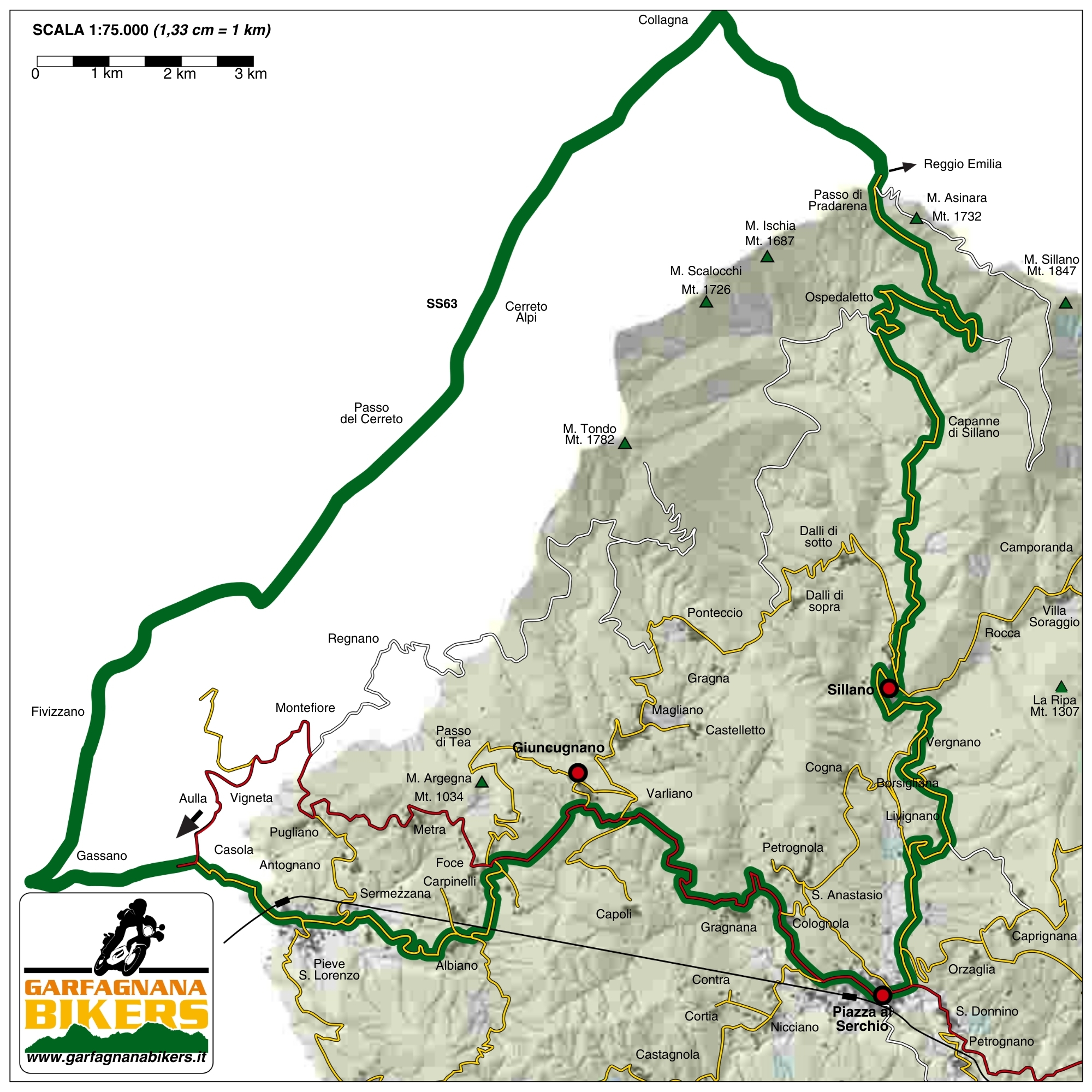 Immagine itinerario Passo di Pradarena - percorso segnato su mappa