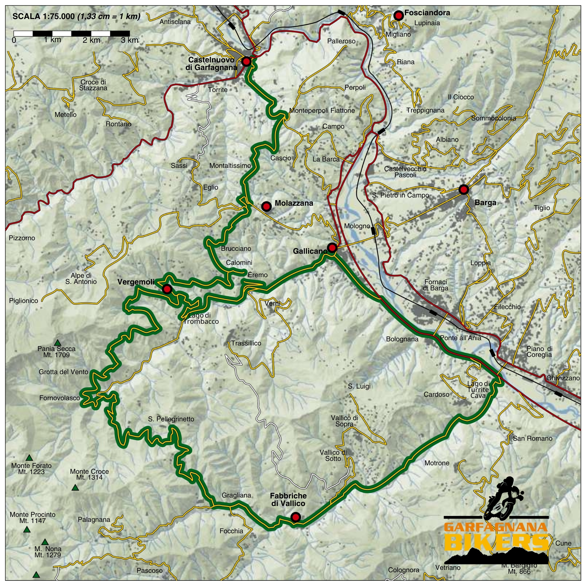 Immagine itinerario Grotta del vento - percorso segnato su mappa